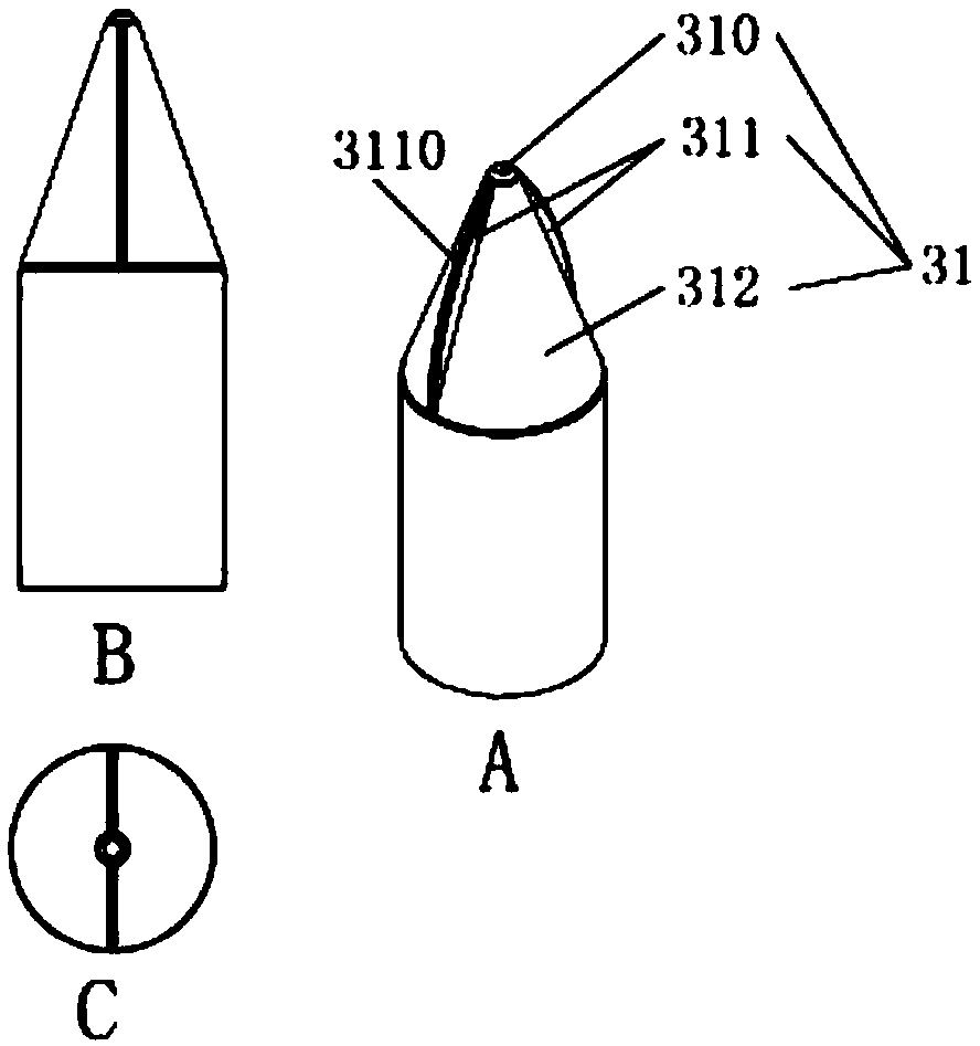 Puncture needle head with edge sides and visual puncture needle