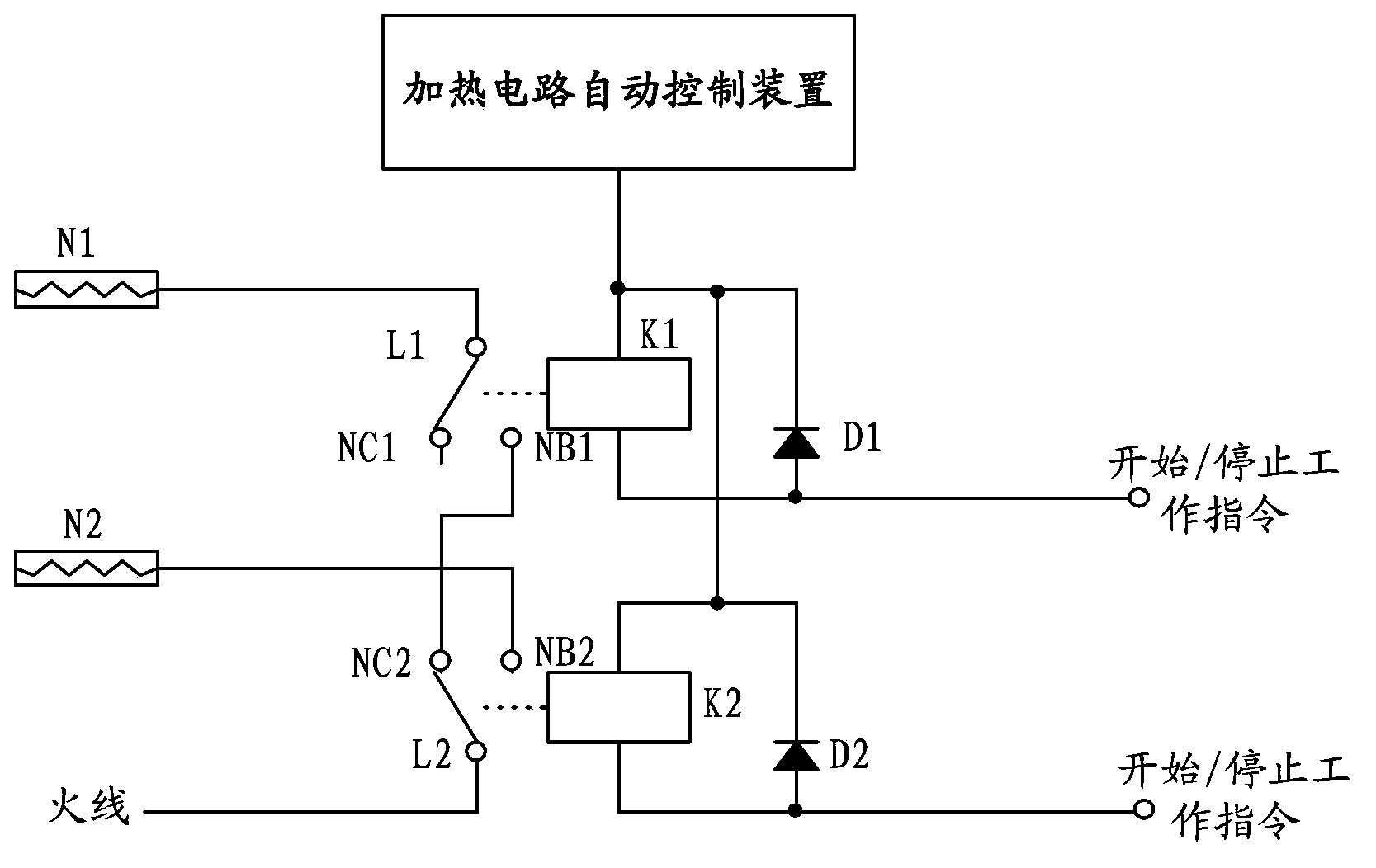 Method and device for automatically controlling heating circuits and washing machine