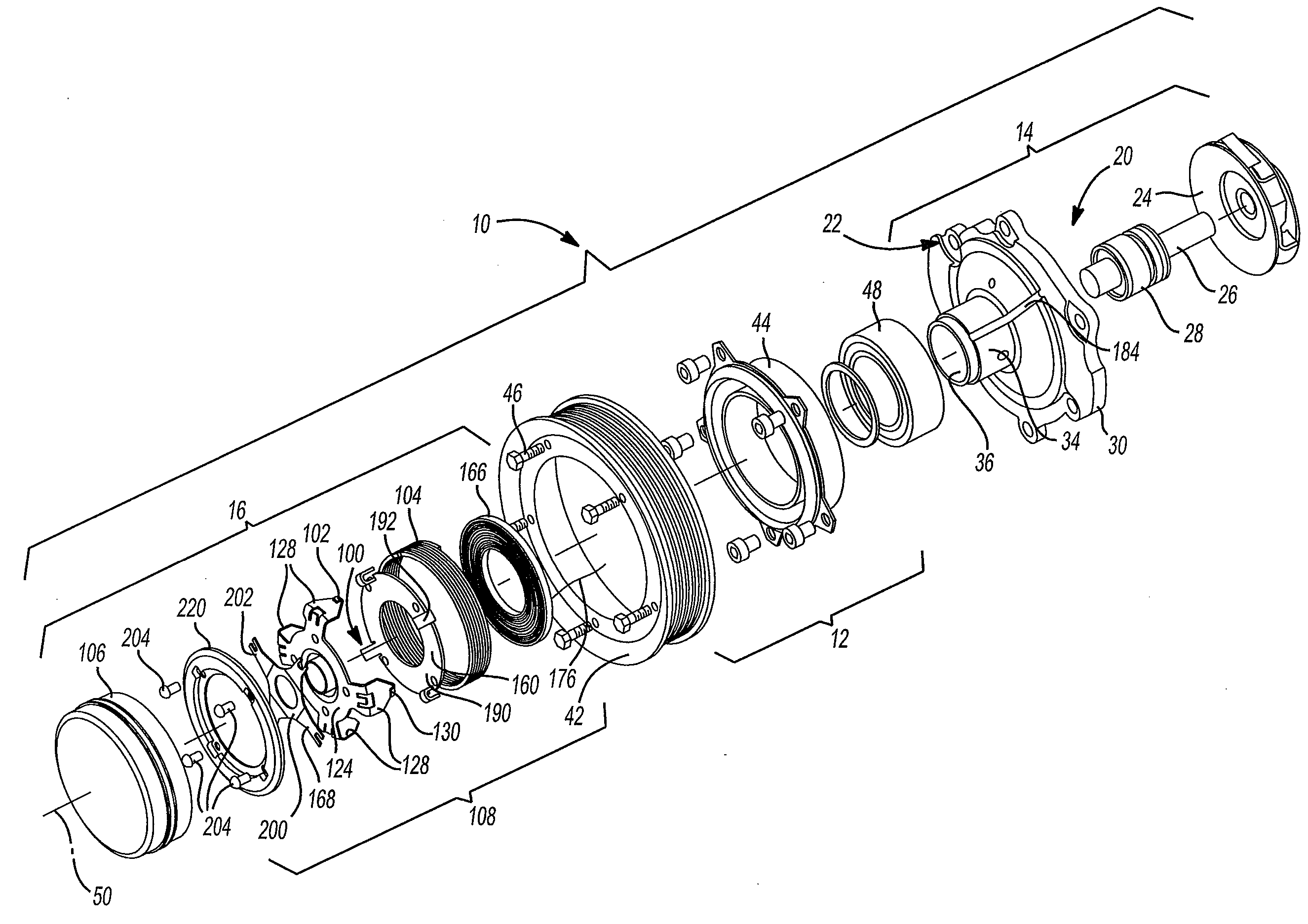 Driven accessory with low-power clutch for activating or de-activating same