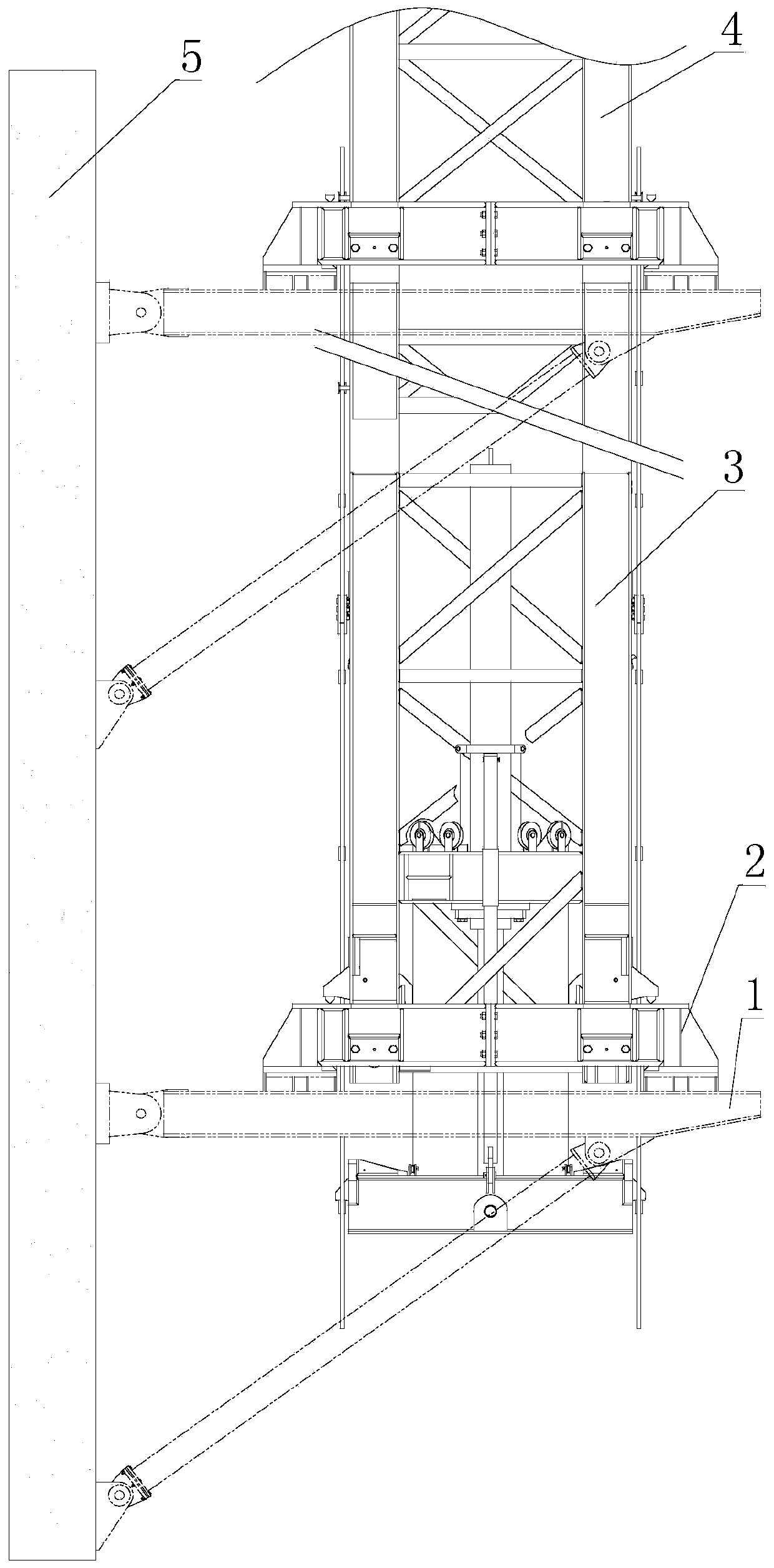 Tower crane climbing system with anti-climbing beam swing and rotation