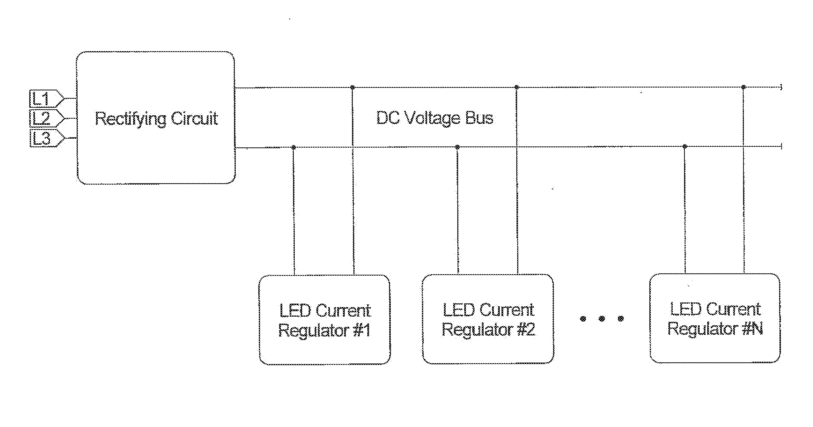 Method and arrangement for remotely driving light emitting diodes from a three-phase power source via a single phase cable system