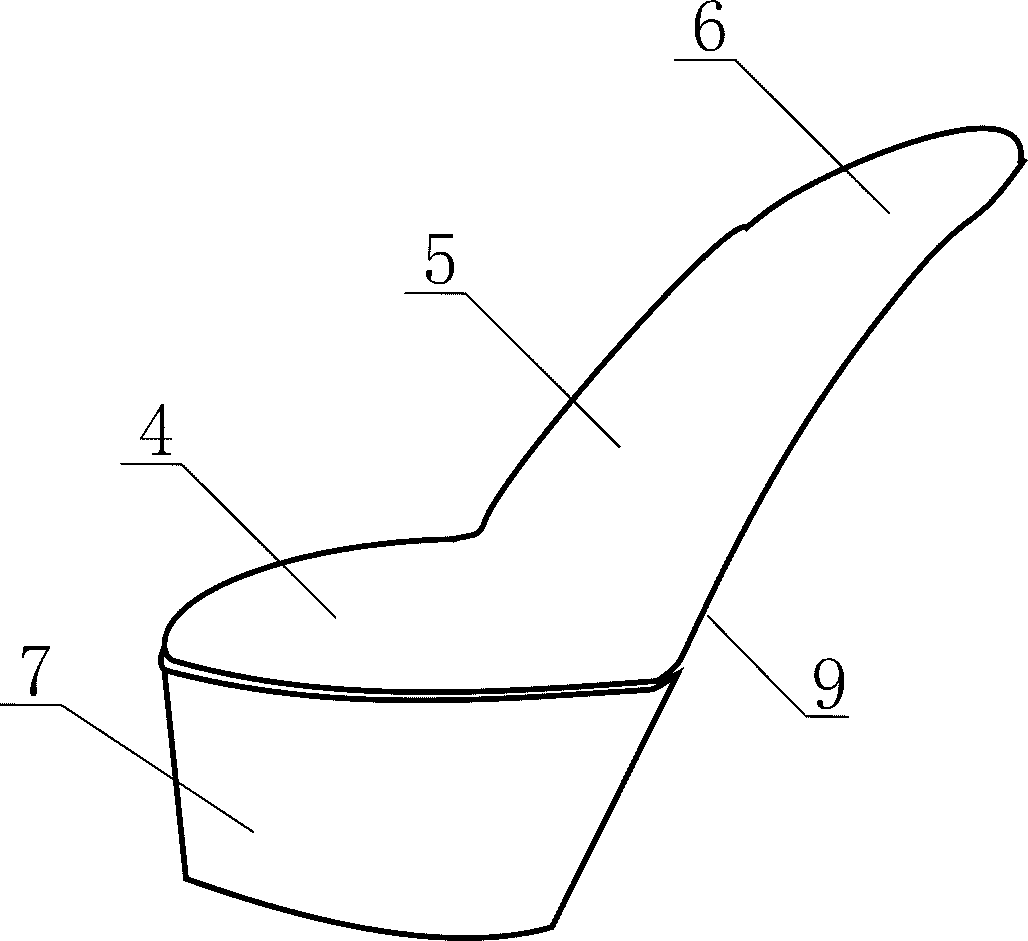 High-heeled shoes with internal height-increasing waterproof platforms covered on front sides and seamless vamps on toe caps and production method thereof