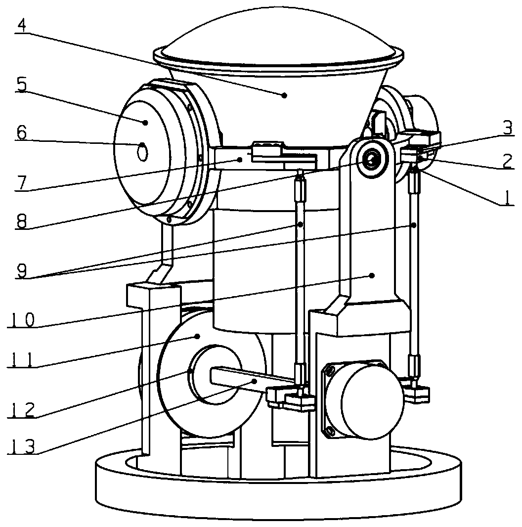 Two-shaft two-frame mechanism with ball head connecting rod transmission mechanism