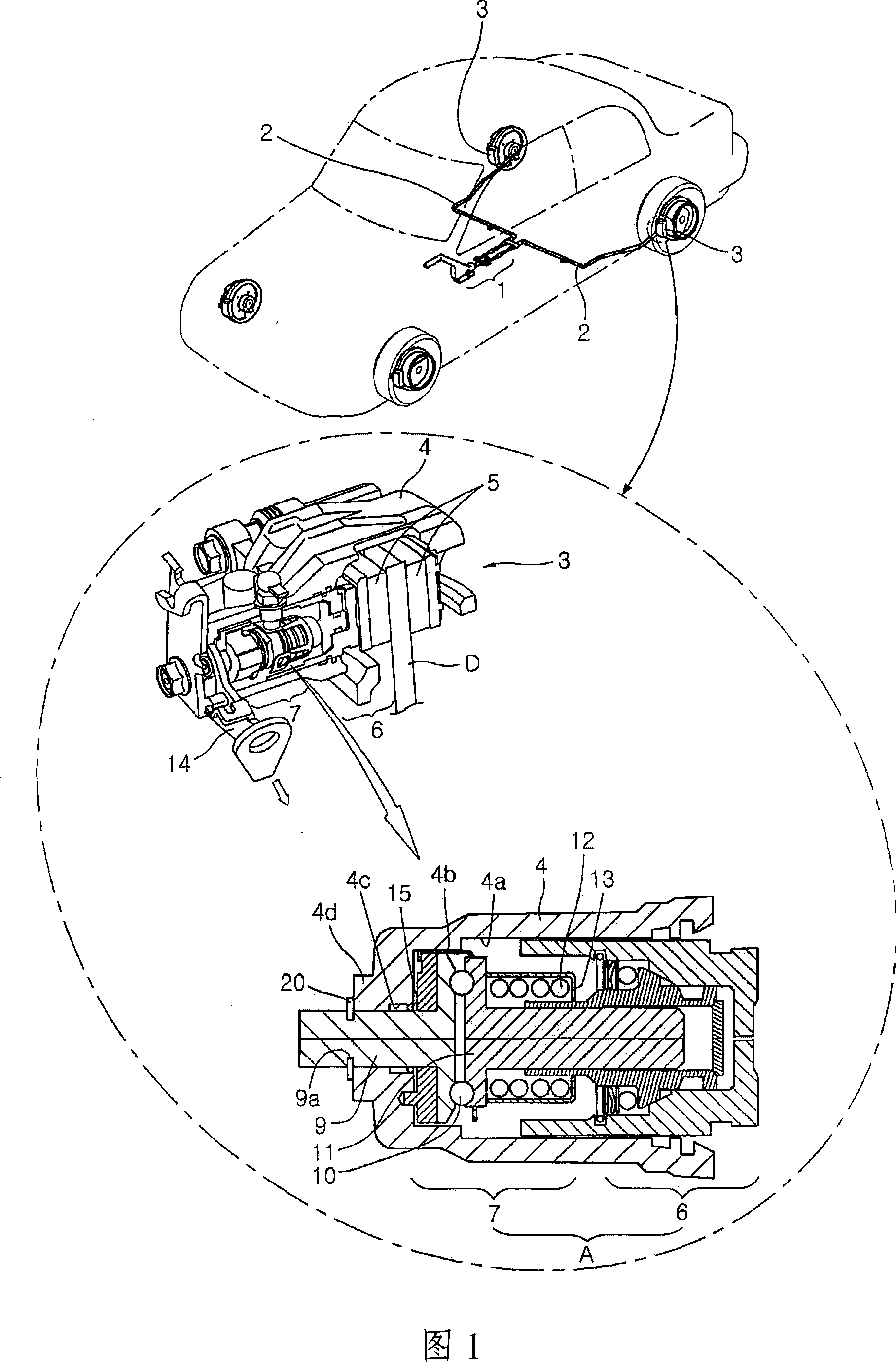 Parking brake for vehicle using inner air exhaustion type ball-in-ramp brake caliper