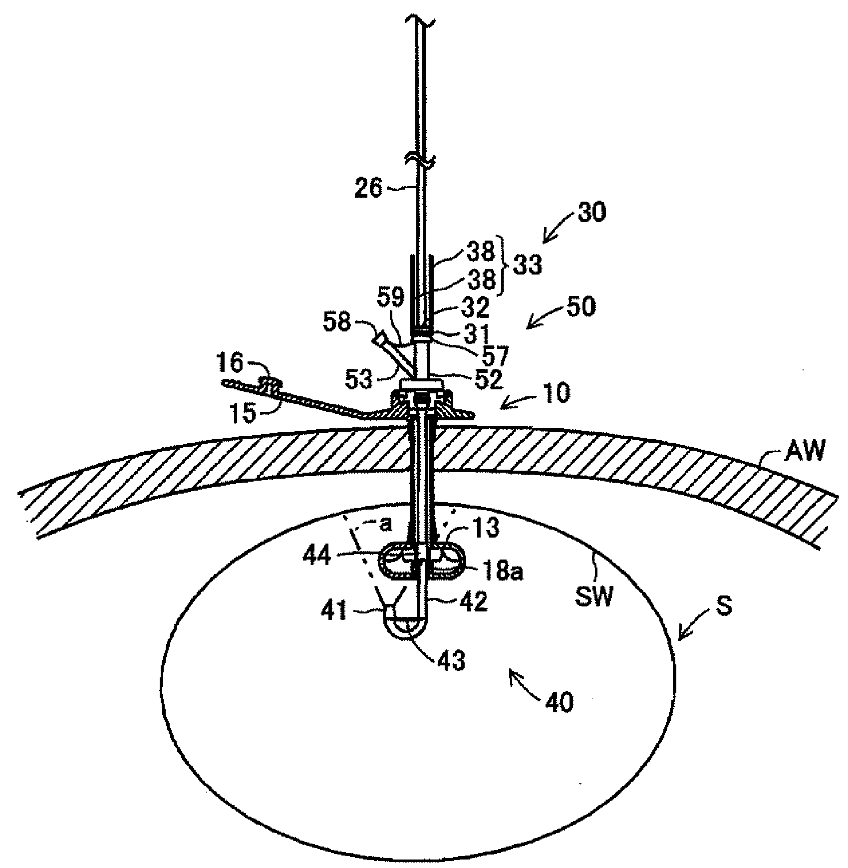 Device and medical instrument for preventing excessive insertion of a rod-like member