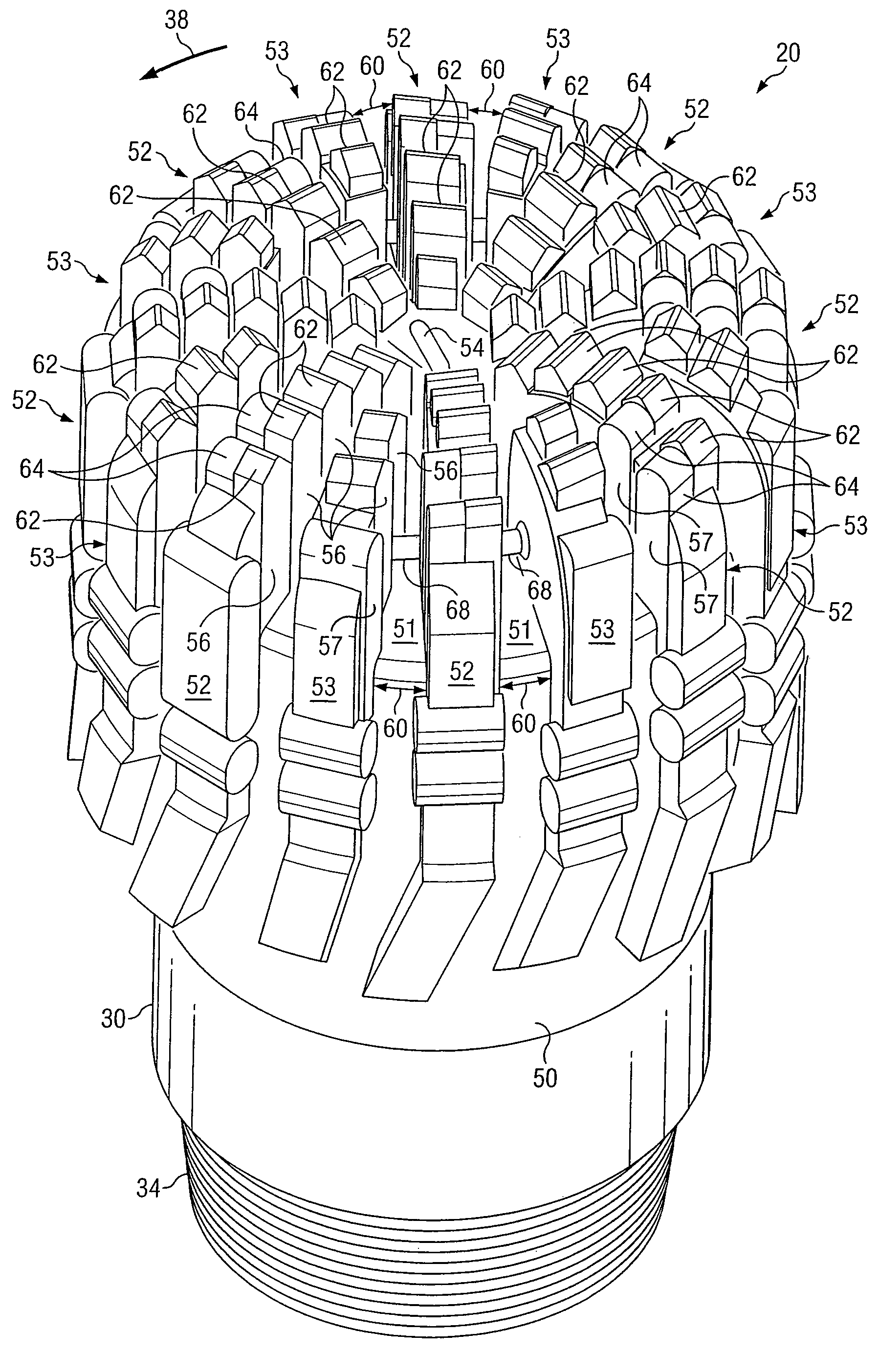 Matrix drill bits with back raked cutting elements