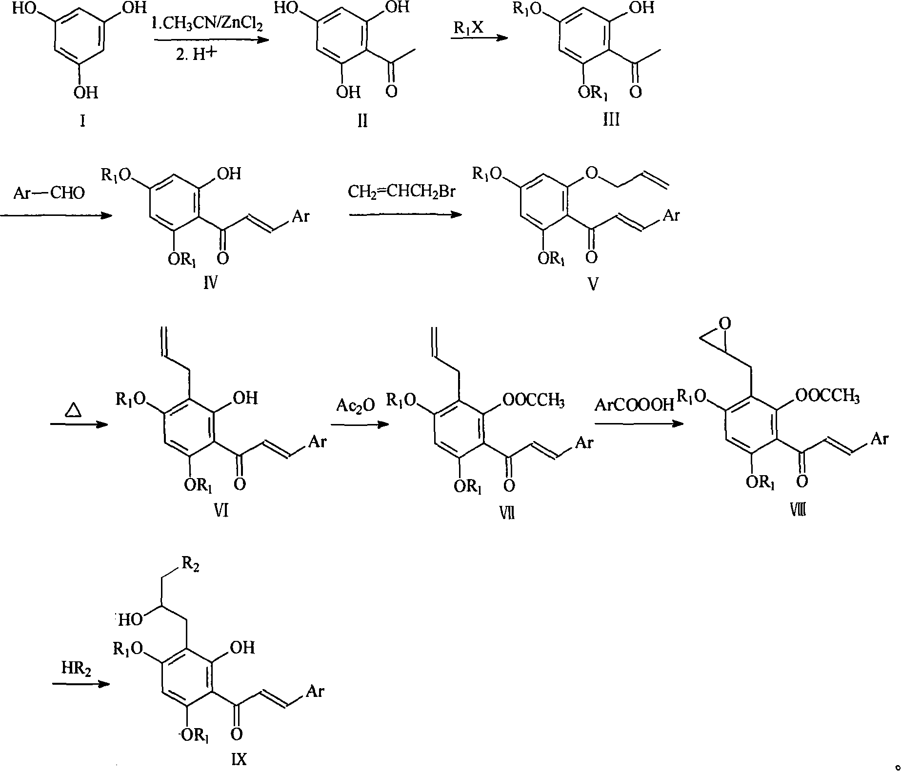 Preparation method and usage for nitrogen-containing chalcone derivatives
