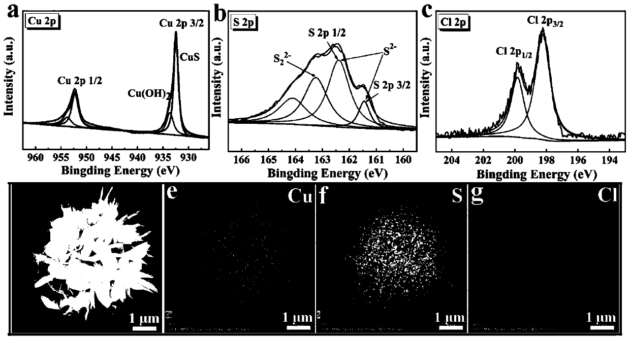 Halide ion assisted copper sulfide micron flower-structure material as well as preparation method and application thereof