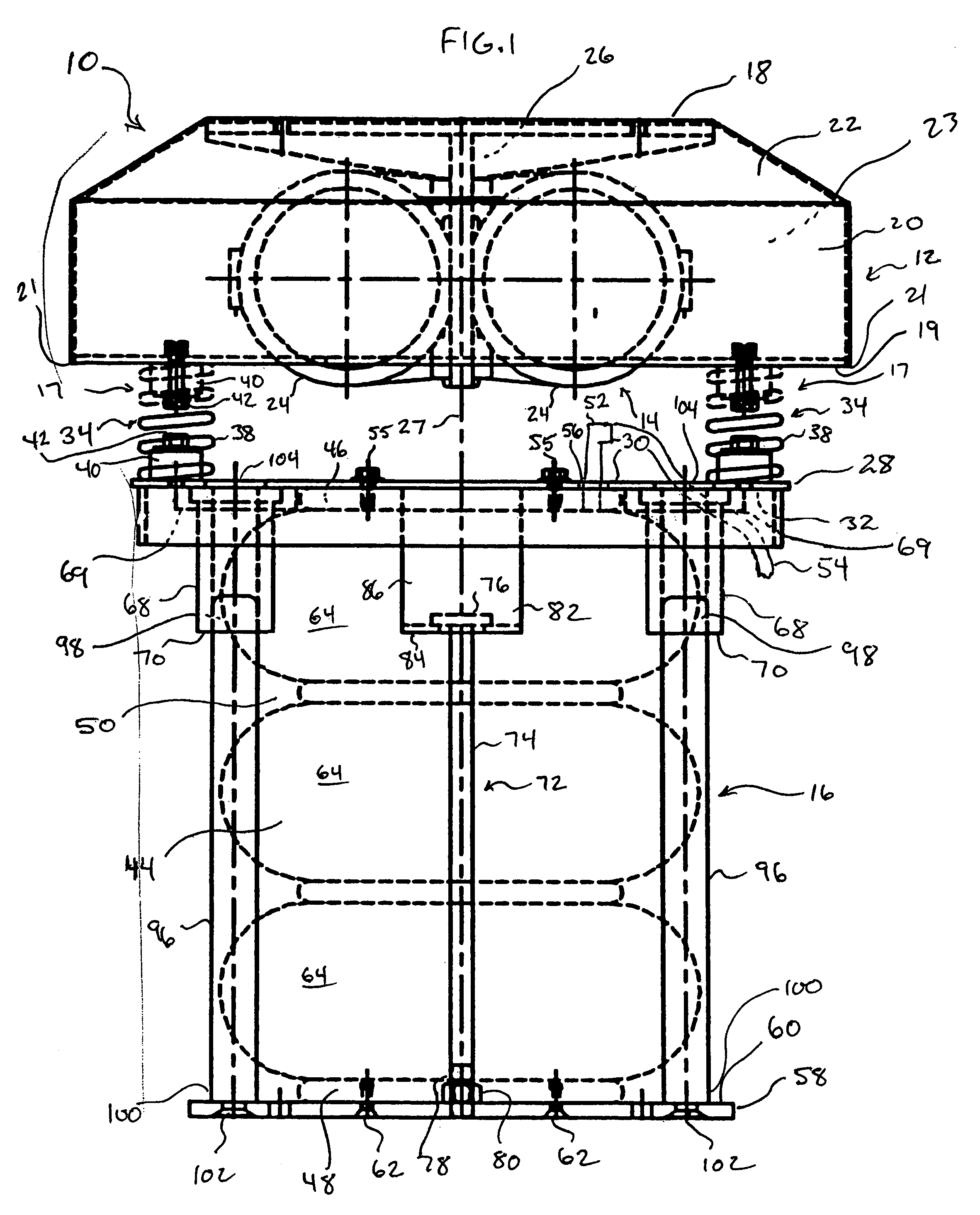 Vibrating table assembly for bag filling apparatus