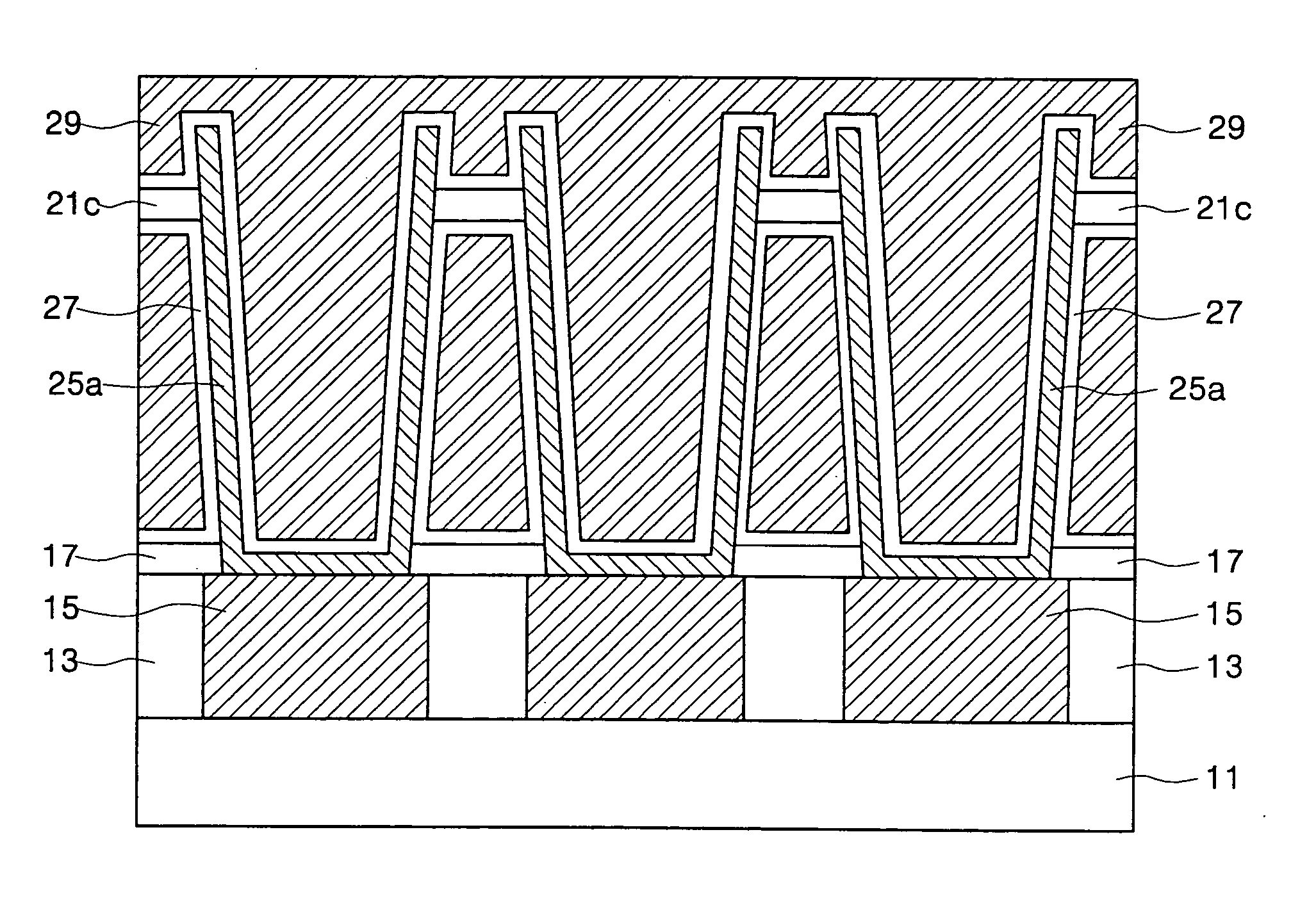Plurality of capacitors employing holding layer patterns and method of fabricating the same