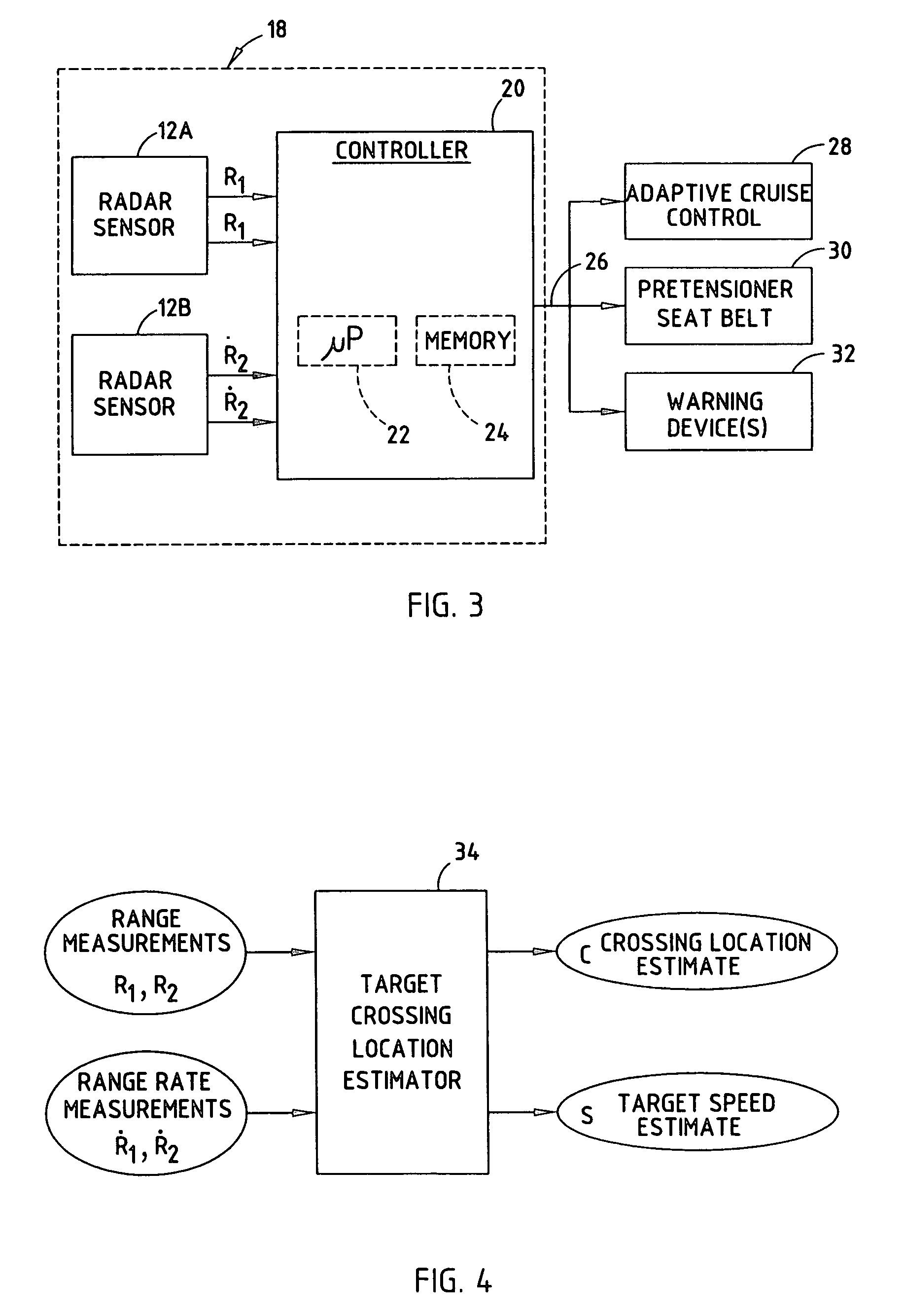 Collision detection system and method of estimating target crossing location