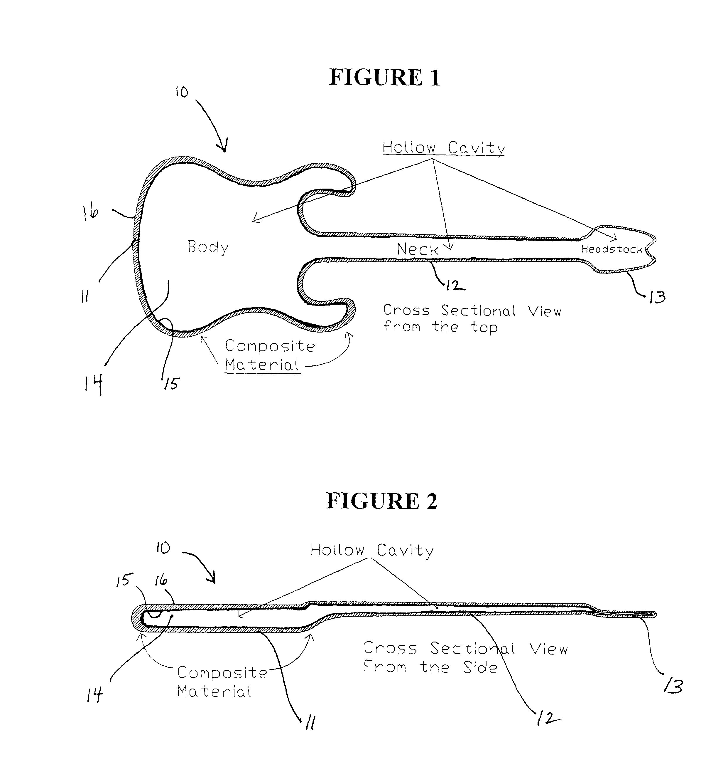 Composite stringed musical instrument, and method of making the same