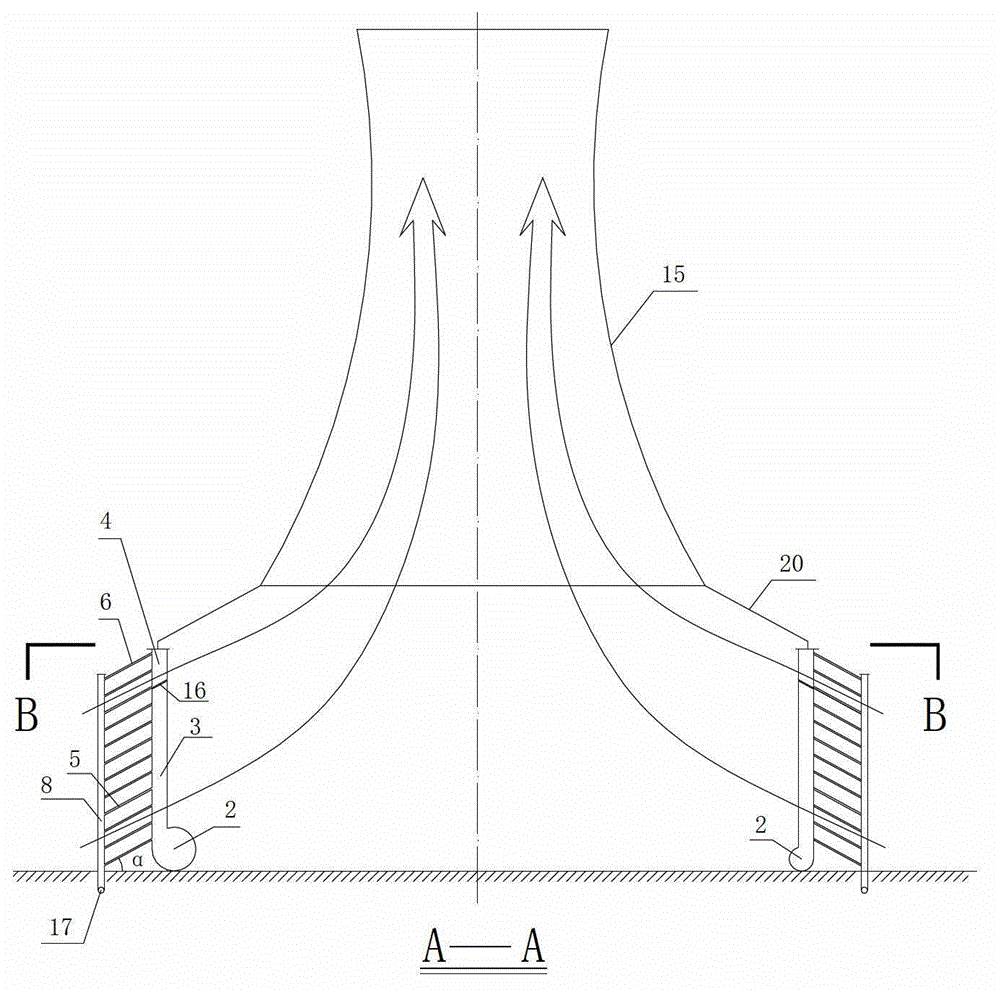 Tower type direct air cooled condenser and tower type direct dry cooling system thereof