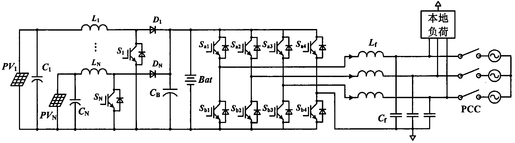 Photovoltaic power generation system structure integrating energy storage and grid-connected and off-grid power supply functions and control method