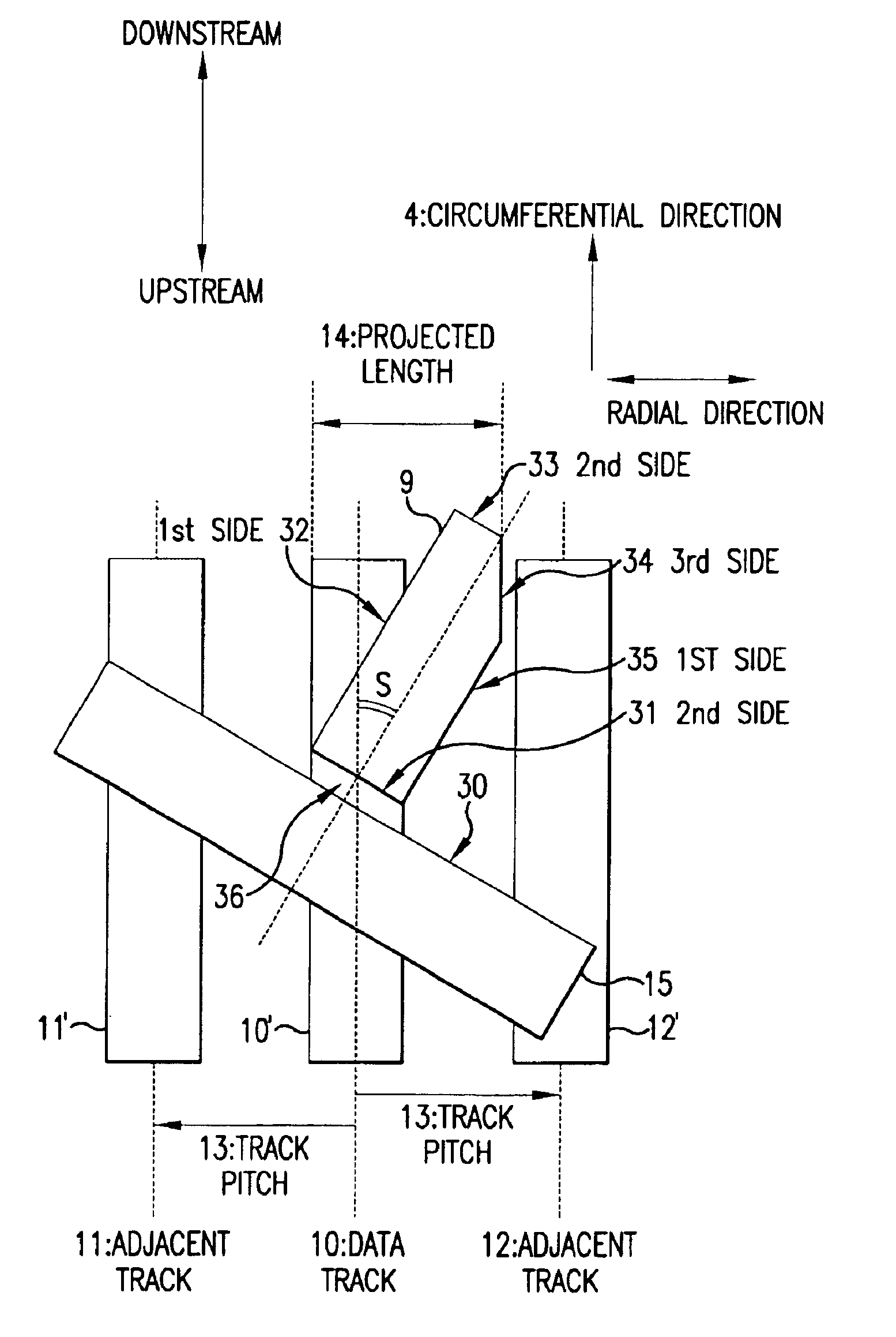 Magnetic head with high reliability of the data protection, magnetic disk apparatus including the magnetic head and the method of recording information on the magnetic disk apparatus without miserasing the previously recorded data