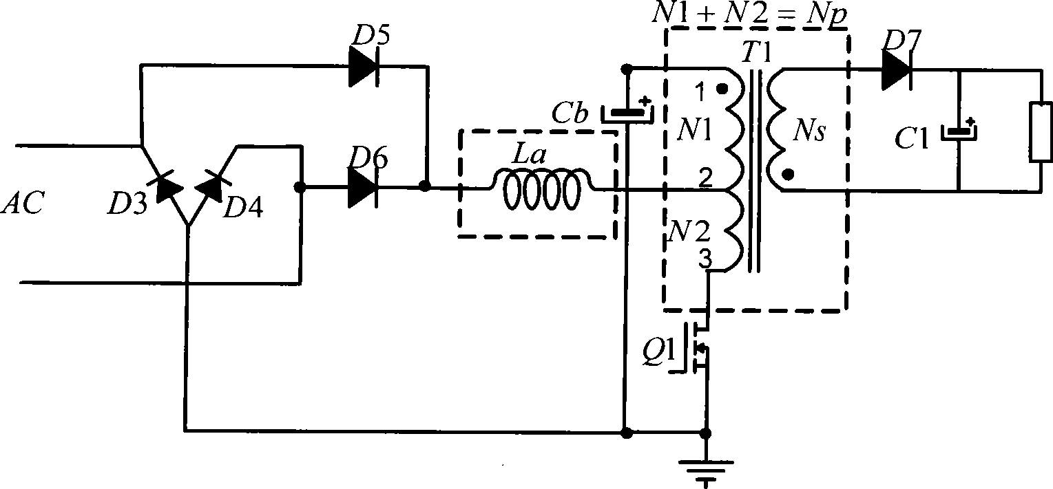 Voltage feedback single-stage power factor calibrating circuit