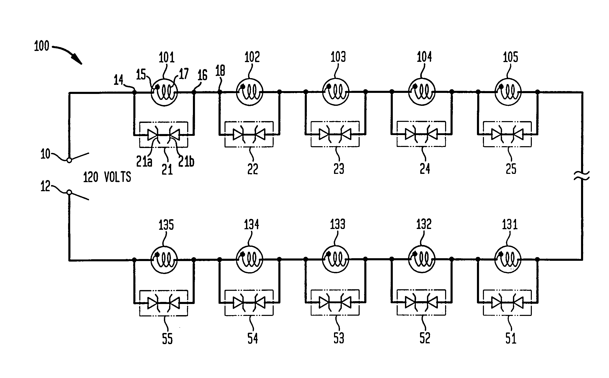 Voltage regulated light string