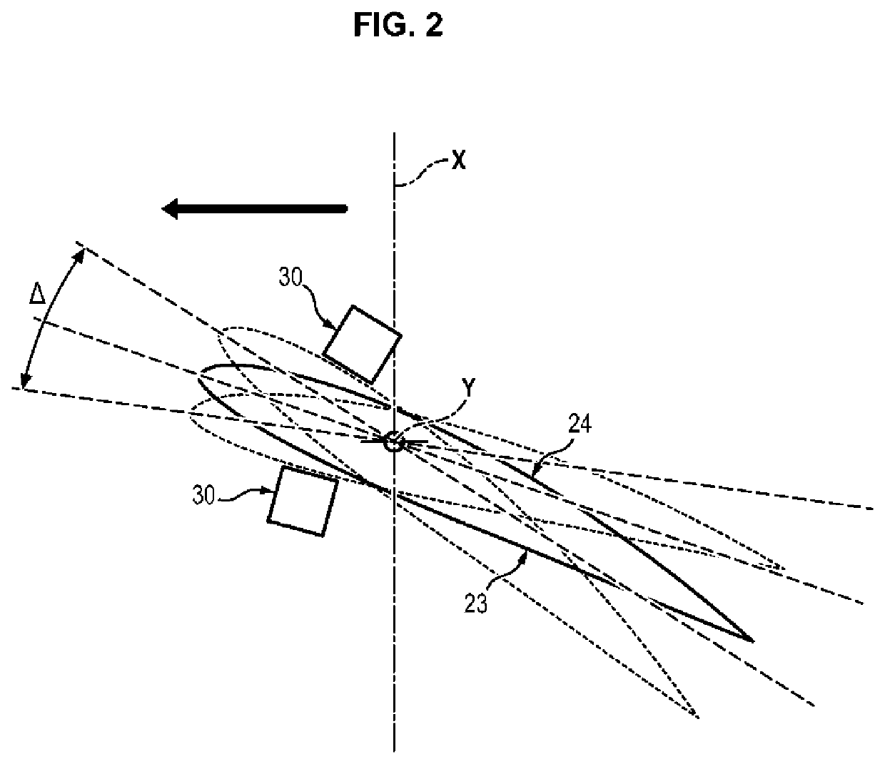 Low-pitch variable-setting fan of a turbine engine