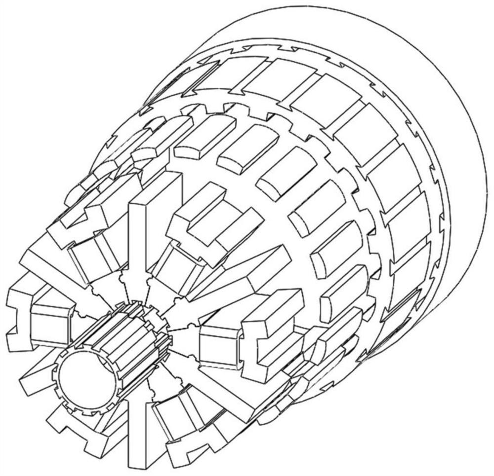 Modular permanent magnet compound self-gearing servo motor based on alternating poles