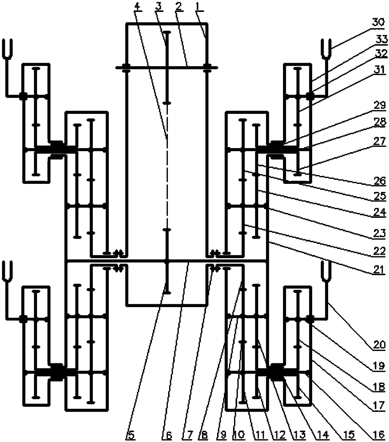 Double planet frame type ellipse - non-circular gear planetary gear system pot seedling transplanting mechanism