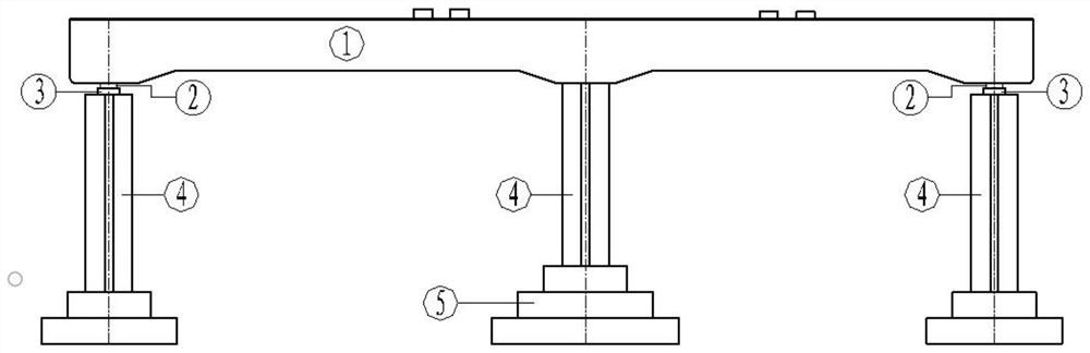 Rail transit three-column type prestressed concrete portal pier and construction method thereof