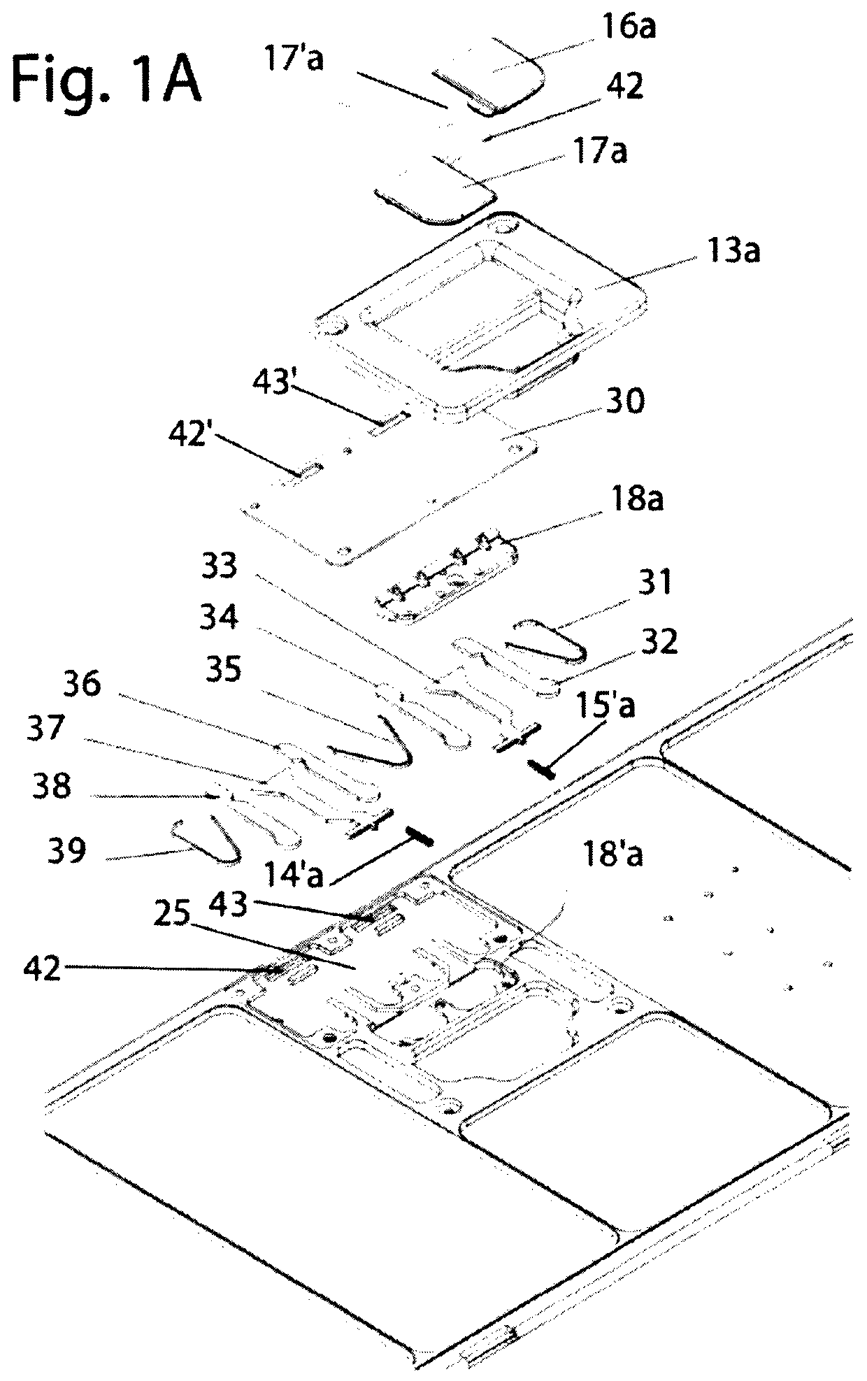 Double-latch closing system for aeronautical equipment, such as trolleys having ultralight composite panels