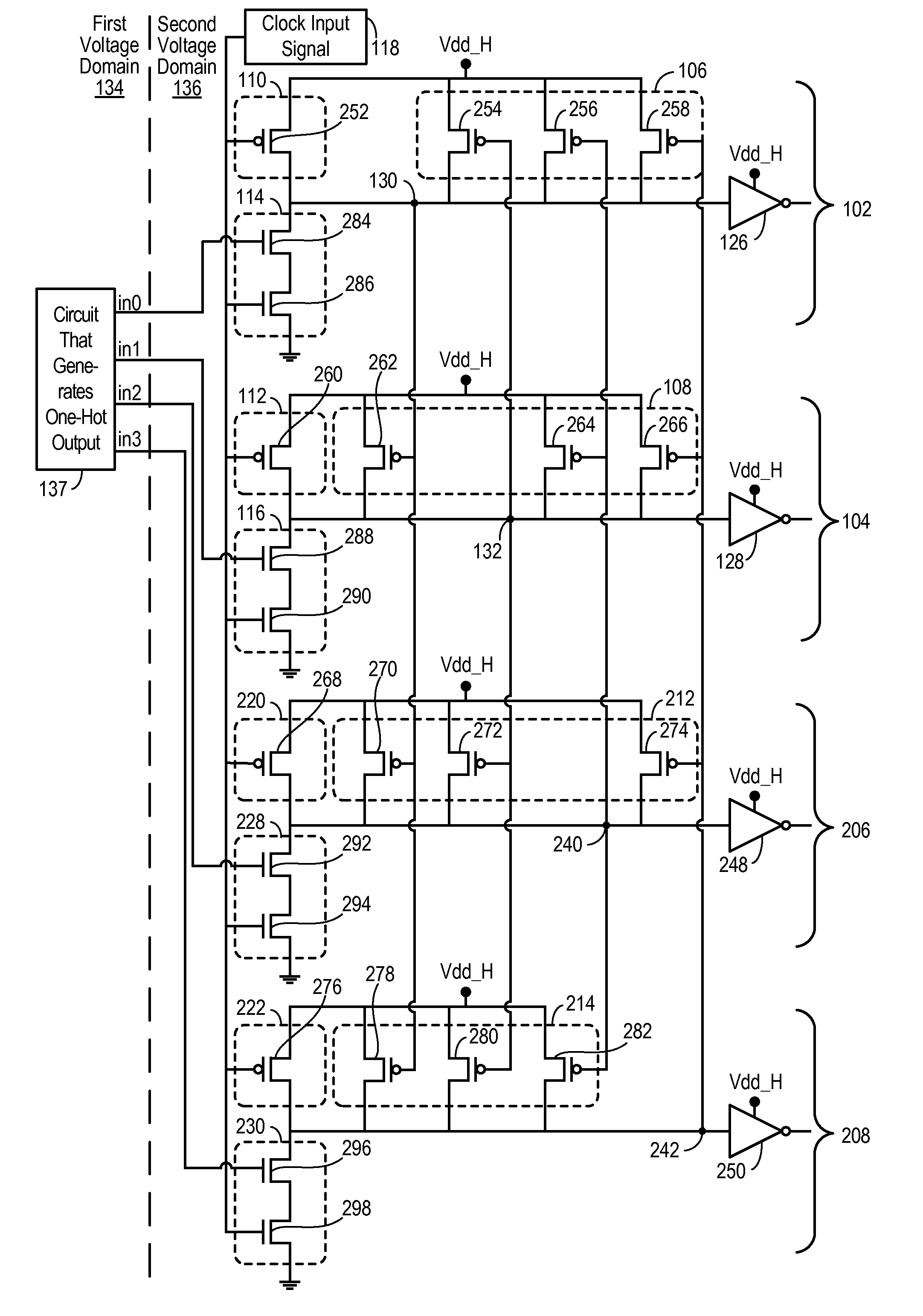 Multi-voltage level, multi-dynamic circuit structure device
