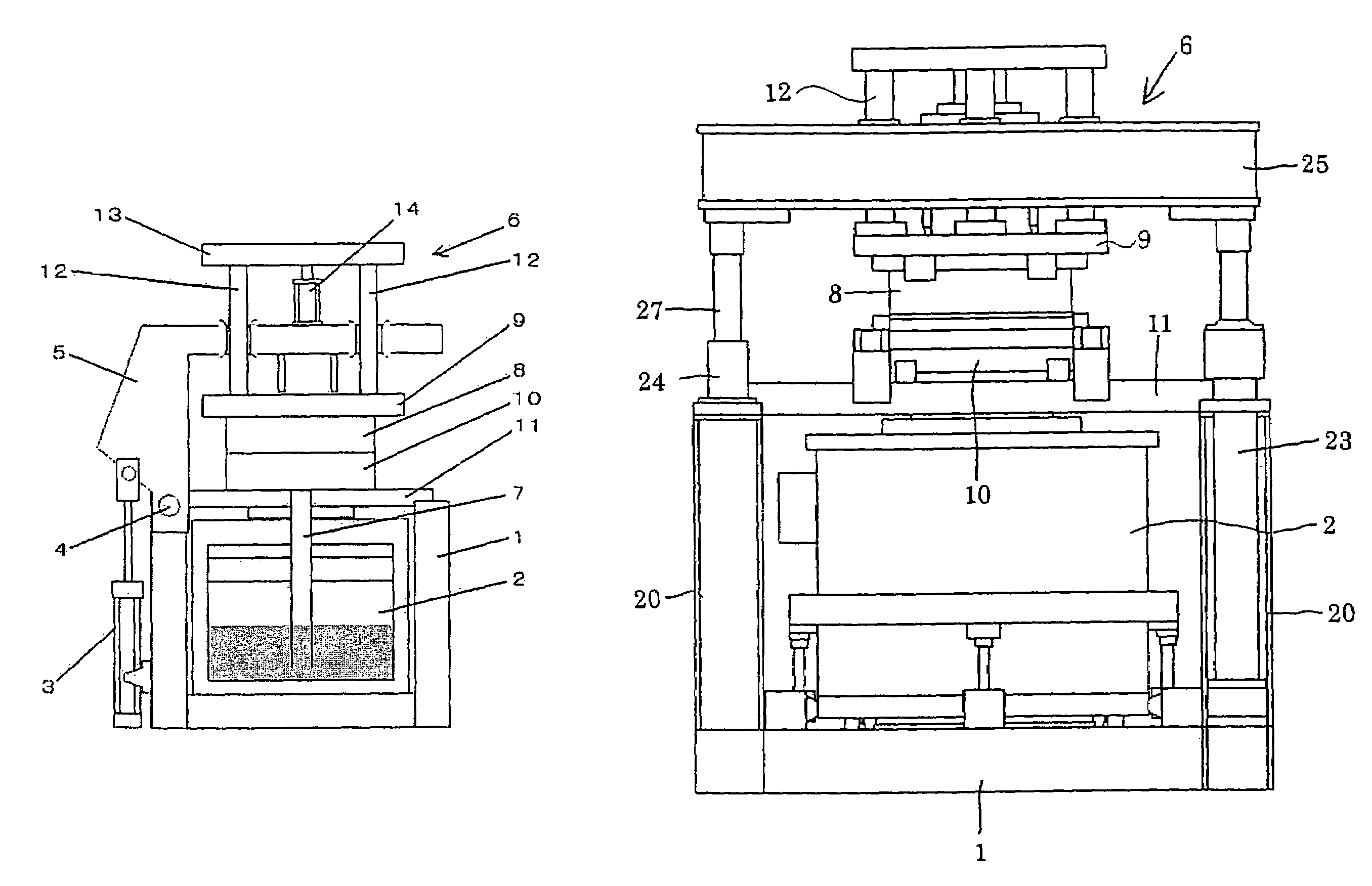 Metal mold casting device using metal cope and metal drag and device for moving metal cope relative to metal drag