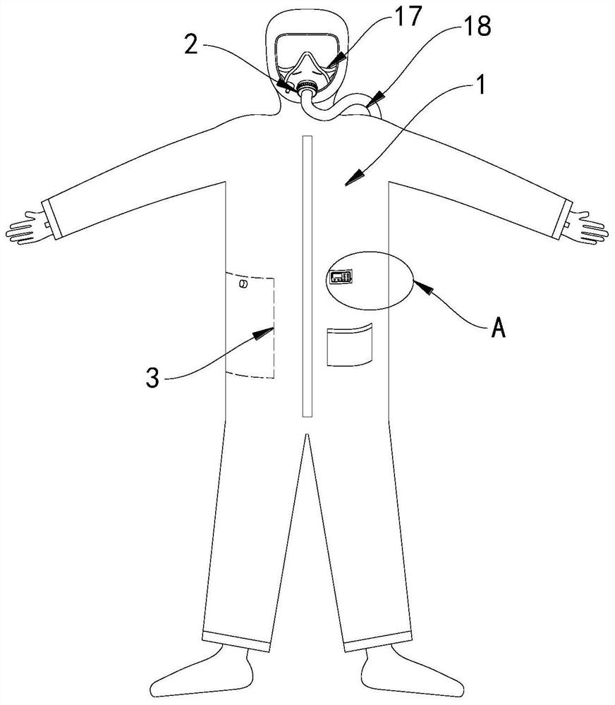 Full-wrapping type anti-radiation protective clothing with filtering mask structure and using method of full-wrapping type anti-radiation protective clothing