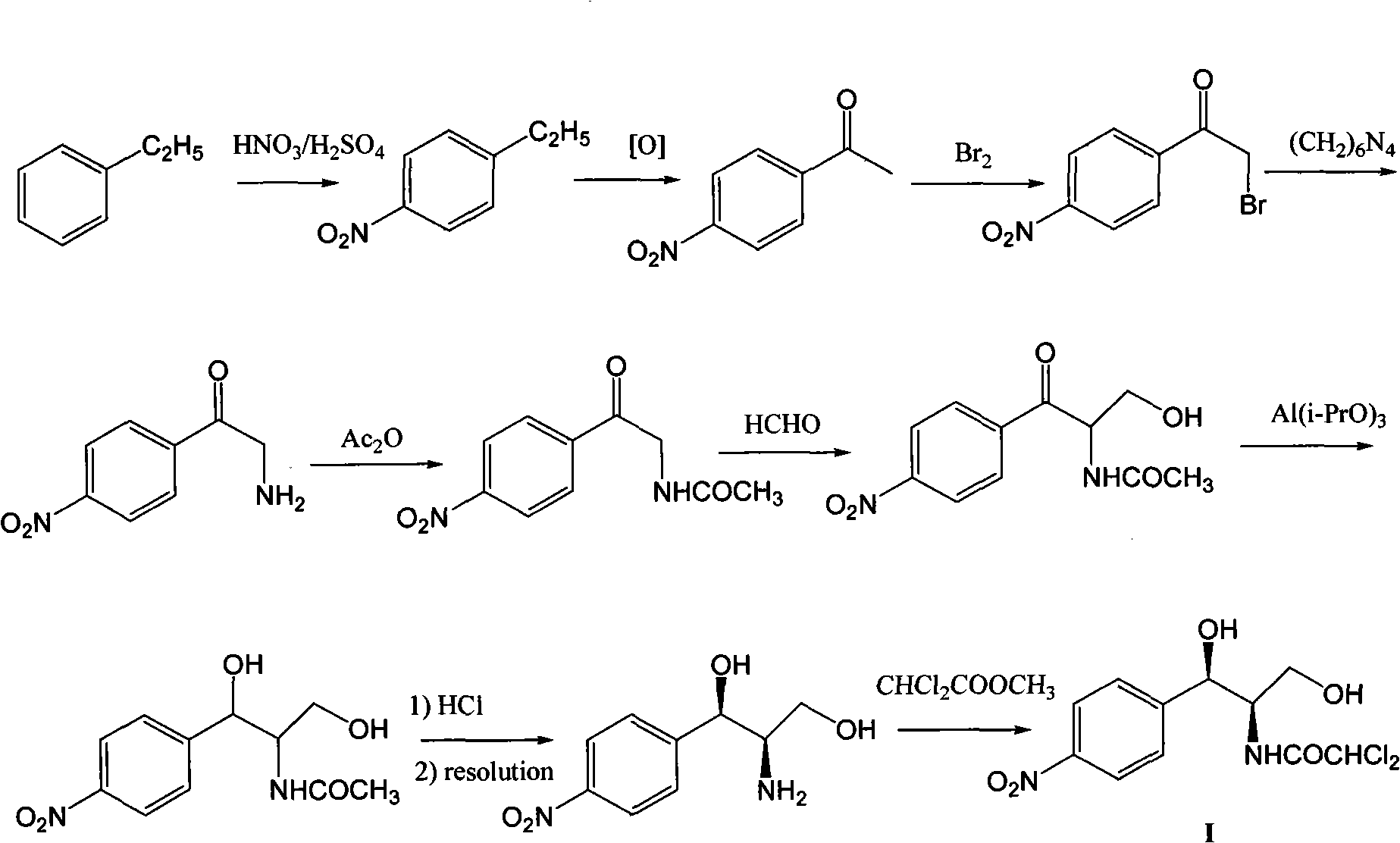 Method for synthesizing chloramphenicol from nitromethane