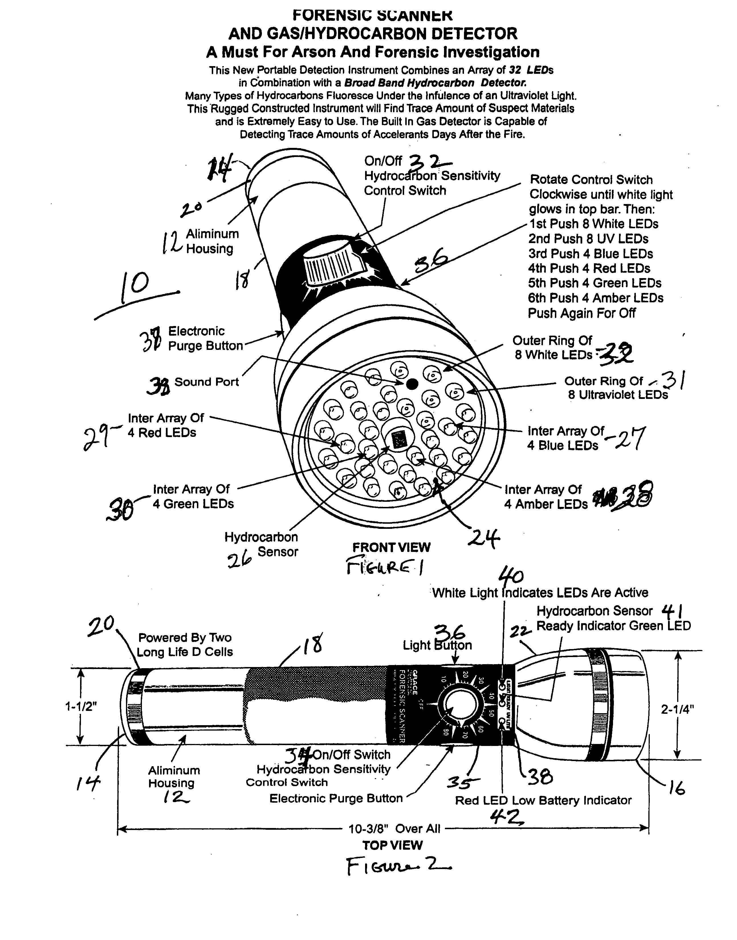 Arson and forensic scanner having a hydrocarbon gas detector with a detachable collector cone and kit assembly
