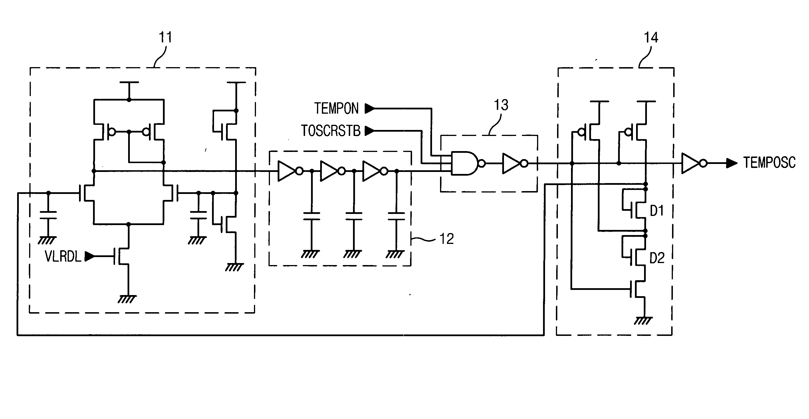 Temperature sensing oscillator circuit