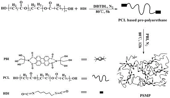 Shape memory polyurethane preparation method using hydroxylated perylene bisimide