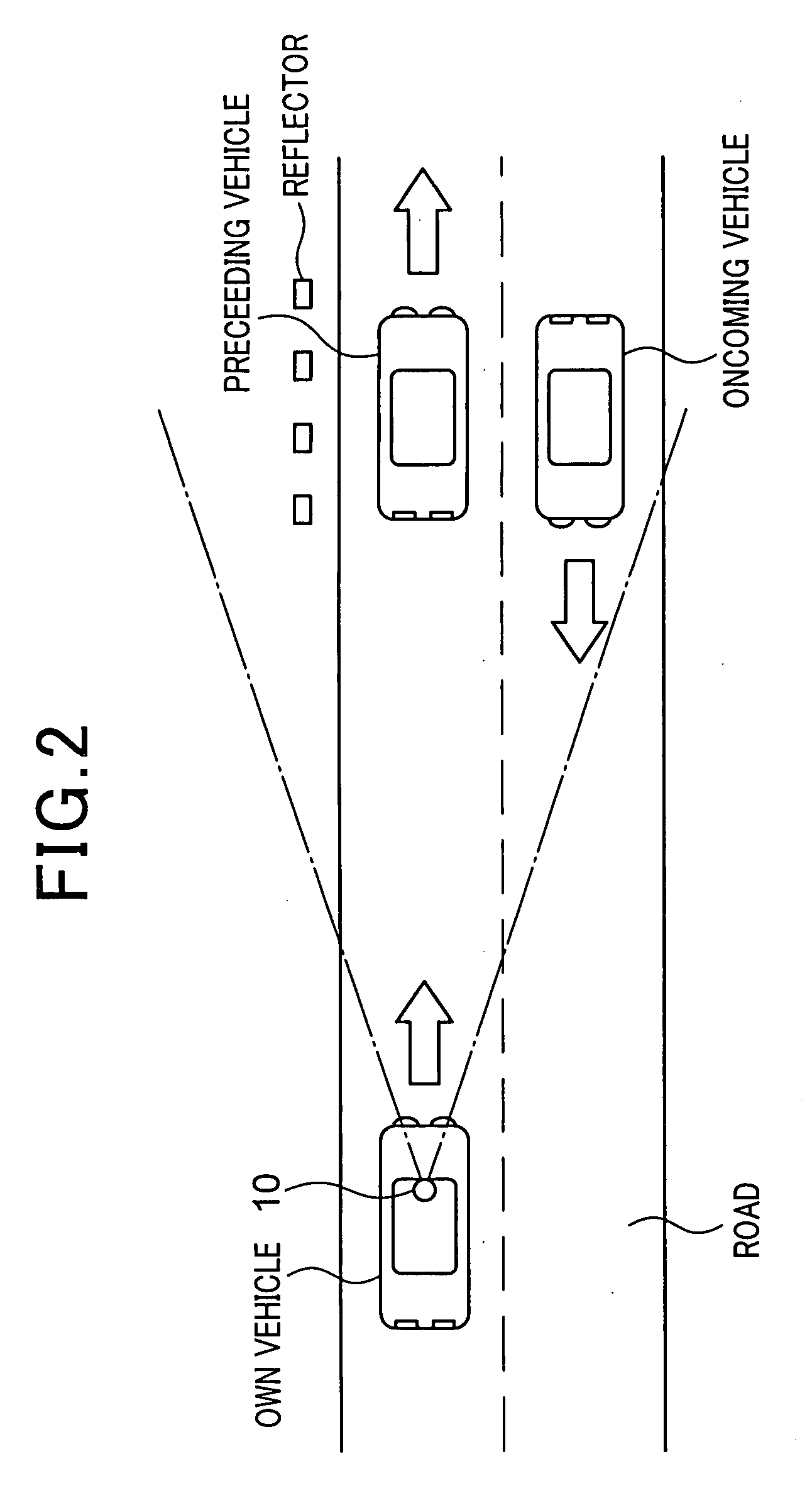 On-board device for detecting vehicles and apparatus for controlling headlights using the device