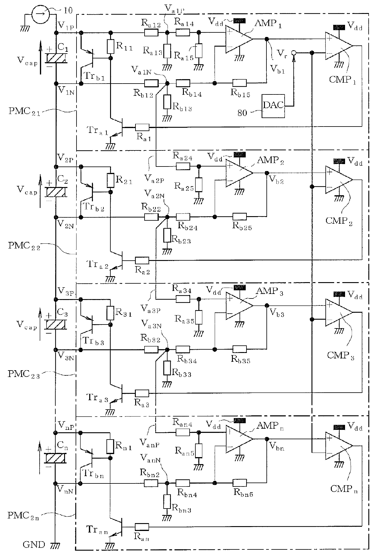 Parallel monitoring circuit for capacitor
