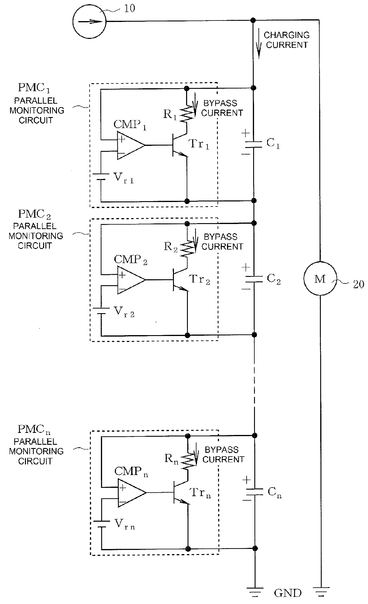 Parallel monitoring circuit for capacitor