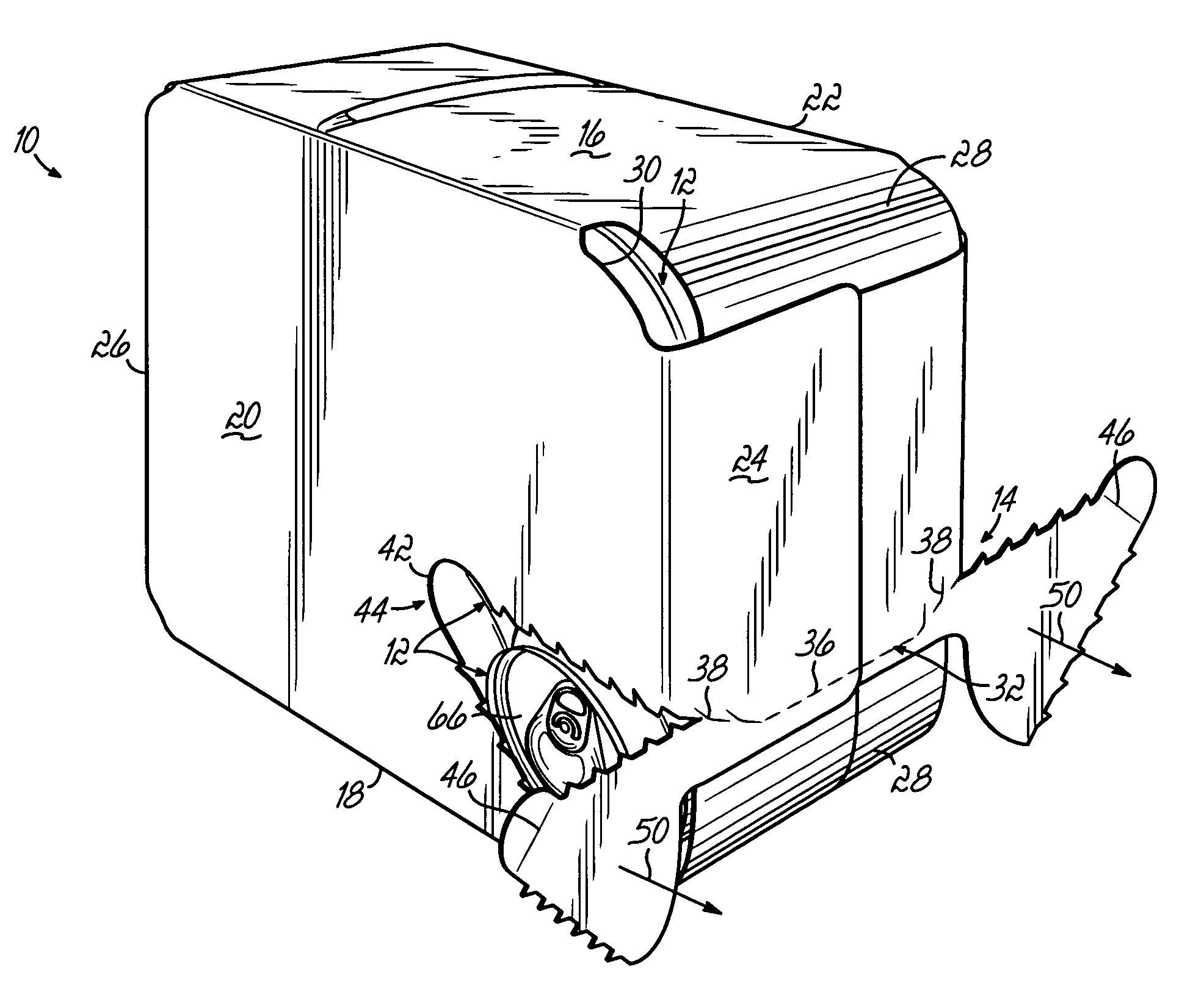 Contoured carton with dispenser