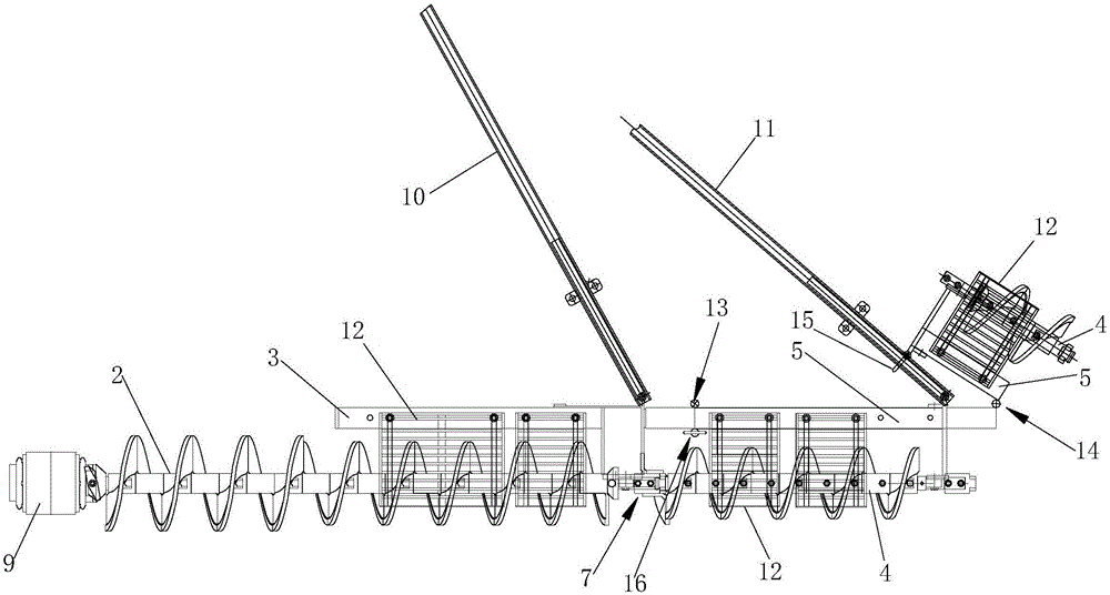 Multistage folding type spiral conveying mechanism for paver