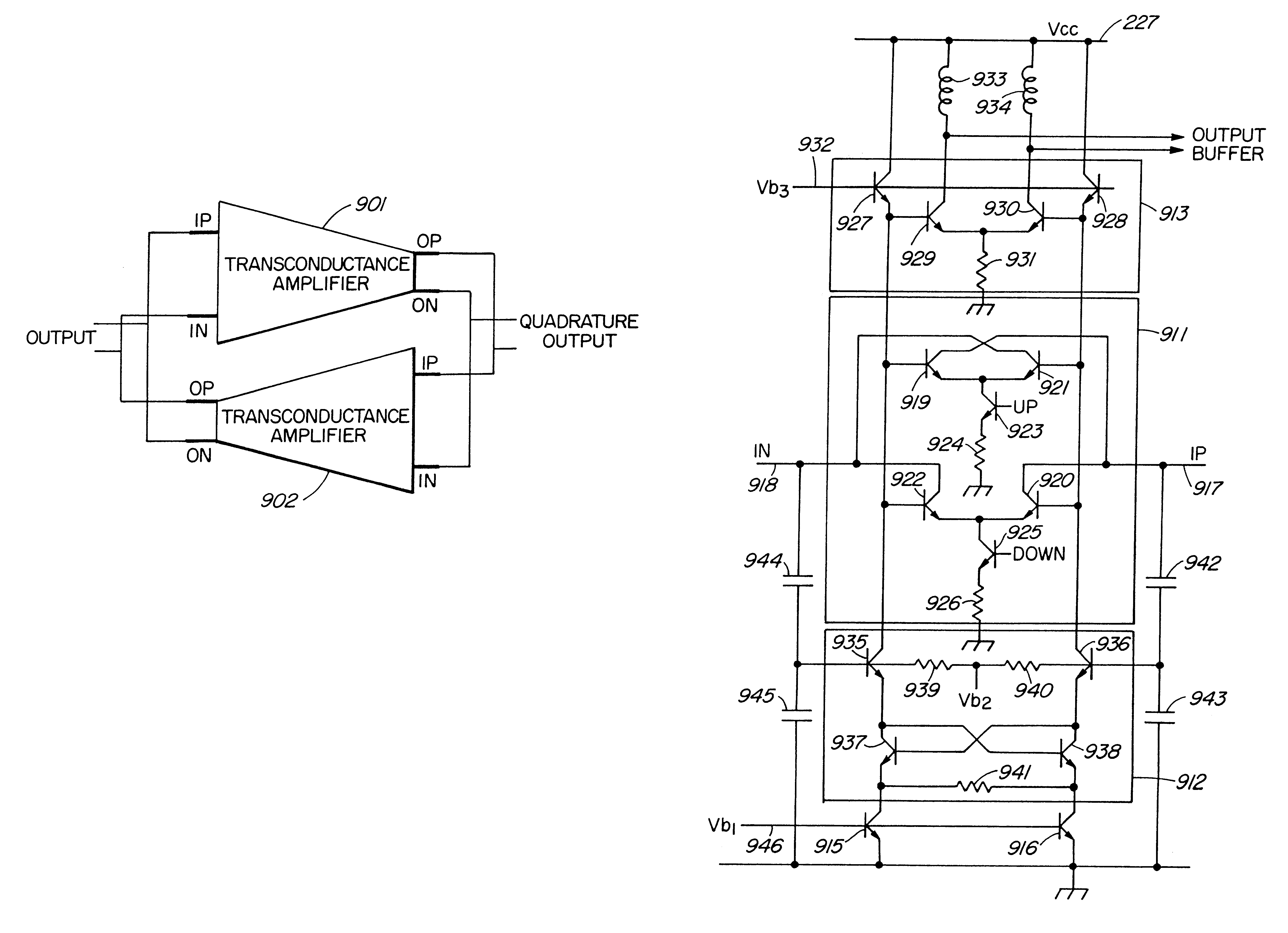 Gyrator with loop amplifiers connected to inductive elements