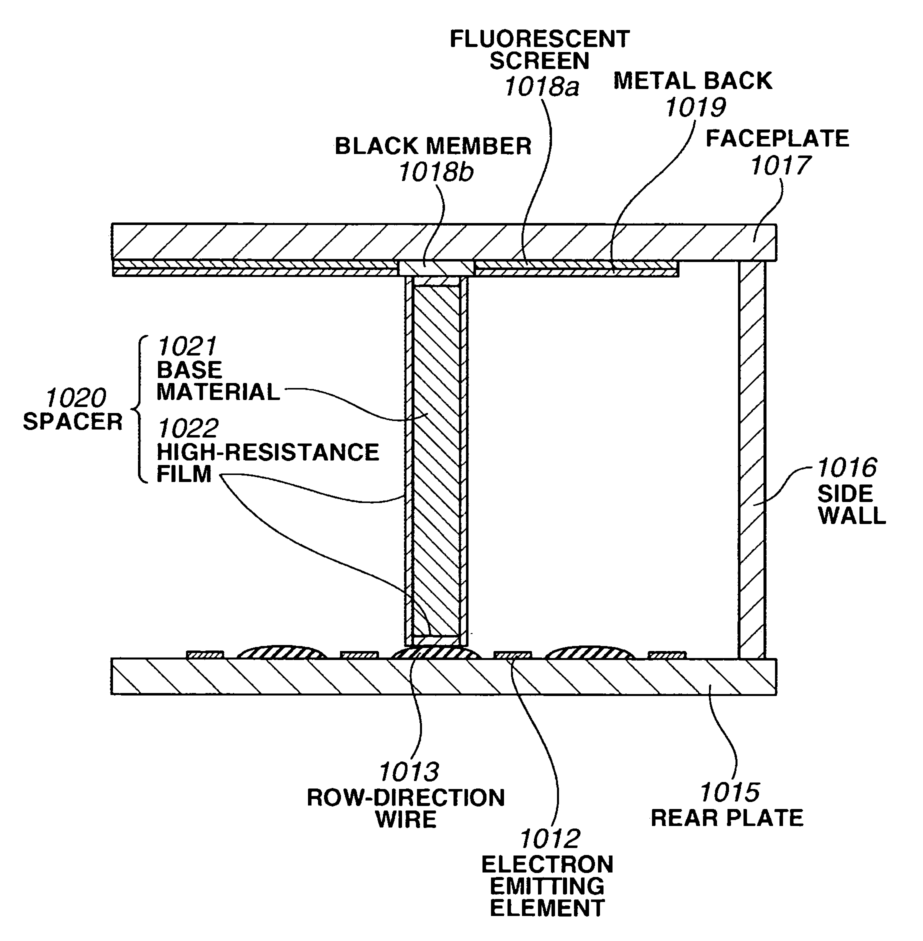 Electron beam apparatus, having a spacer with a high-resistance film