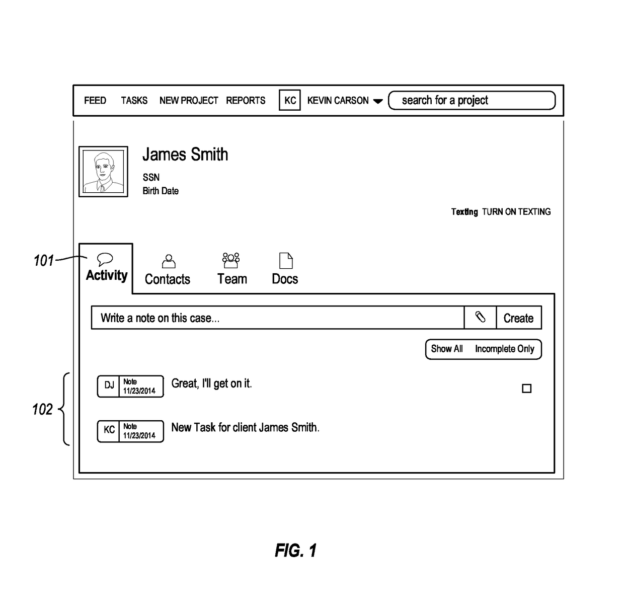 Text message integration with a computer-implemented collaboration platform