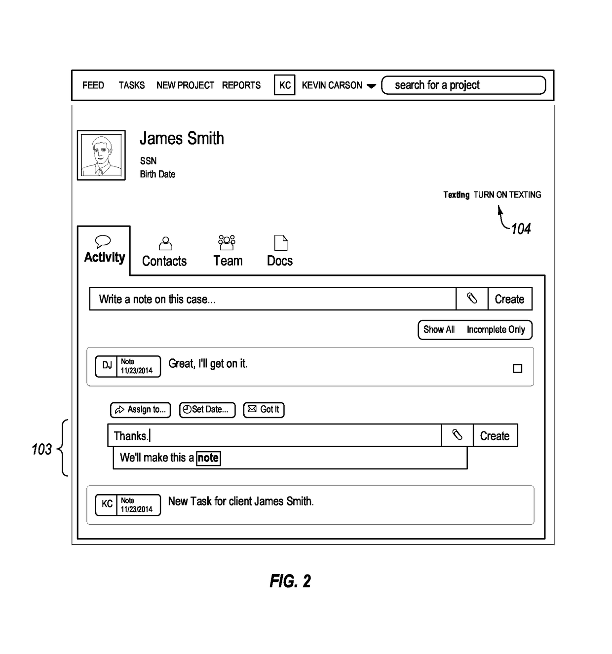 Text message integration with a computer-implemented collaboration platform