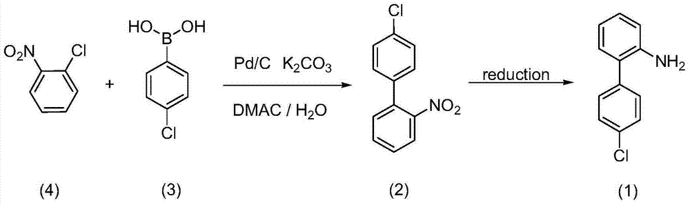 Method for preparing 4'-chloro-2-aminobiphenyl through palladium/carbon catalysis
