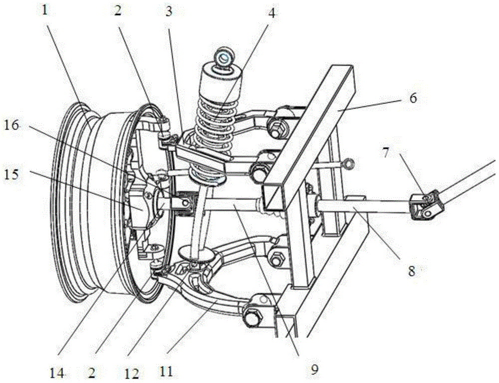 Integrated wheel edge driving system equipped with unequal-length double transverse arm suspending frame and capable of reducing unsprung mass