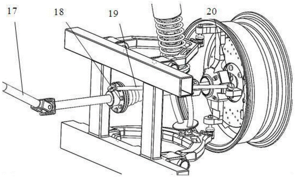 Integrated wheel edge driving system equipped with unequal-length double transverse arm suspending frame and capable of reducing unsprung mass