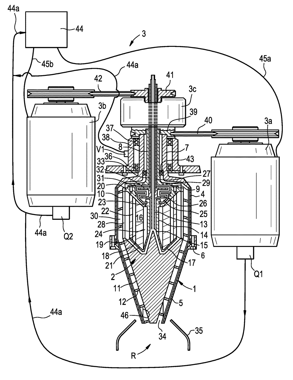 Centrifugal separator with a control unit for speed control