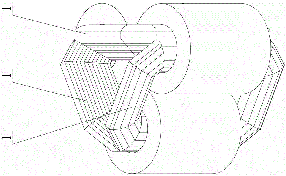 Three-phase three-dimensional fractured wound core