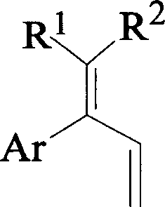 Synthesizing compound of 1, 1, 2 triaromatic radical-1, 3 butadiene kind by suzuki-miyaura coupling reaction