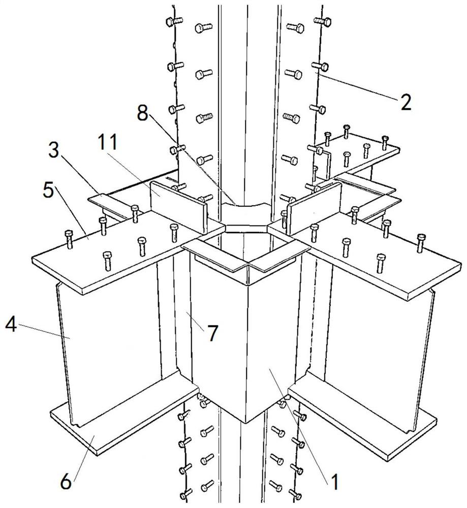 Installation and construction method of steel reinforced concrete column and steel beam connection joint area