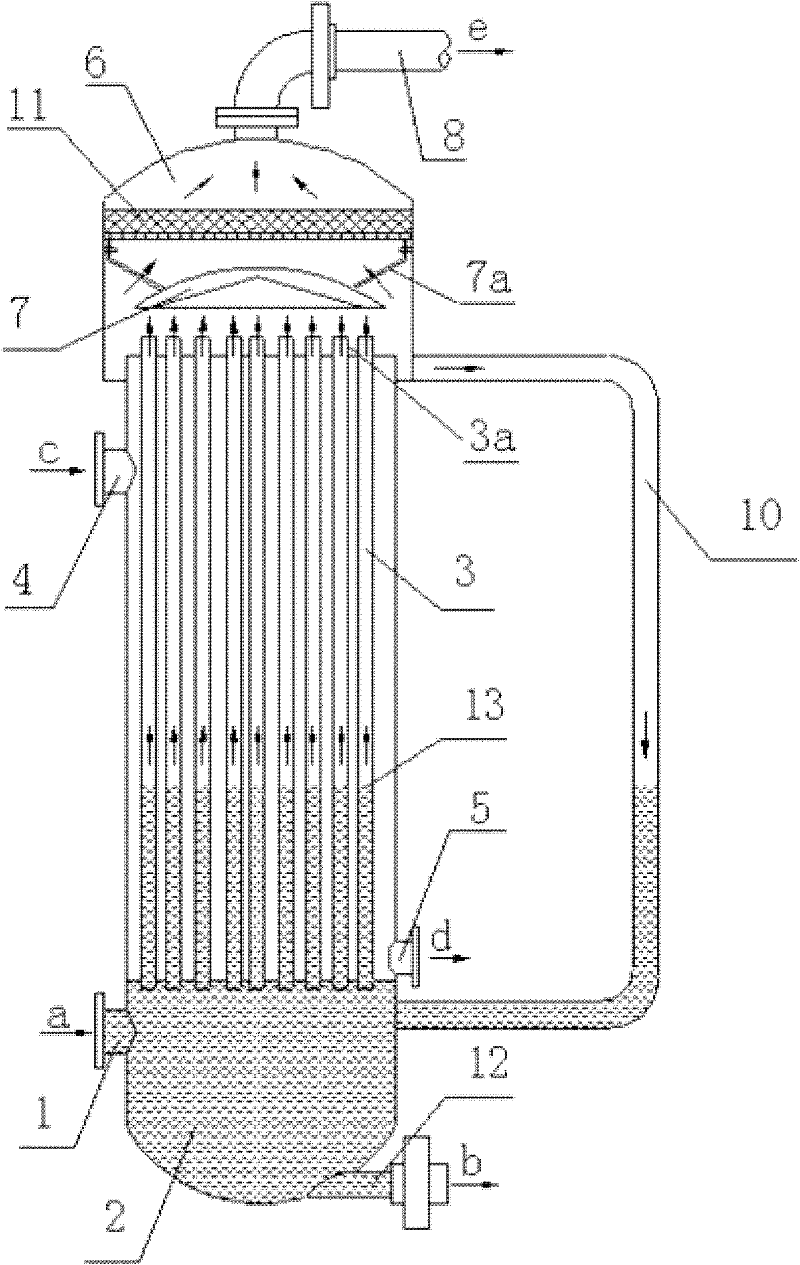 A vertical pipe gushing boiling seawater evaporator